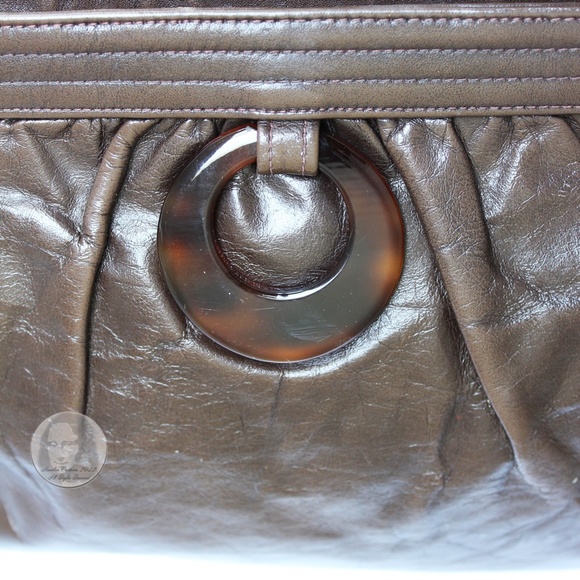 Morris Moskowitz Clutch Shoulder Bag Brown Leather Mod Resin Ring Chain Strap - Picture 4 of 11